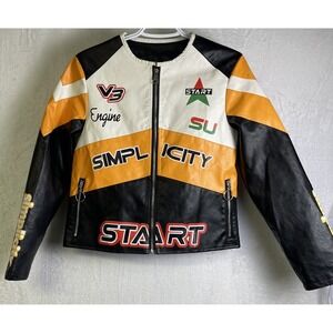 Jurllyshe Women's Moto Jacket Size S black white orange